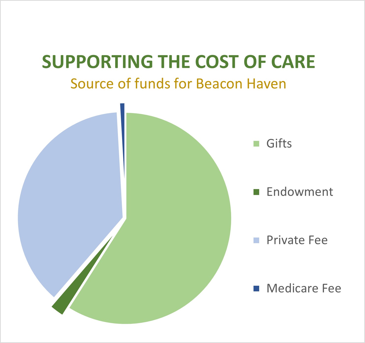 Beacon Haven source of funds: gifts 64%, endowment 8%, private fee 27%